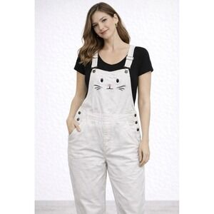 Agapo Large L White Cat Overalls Cropped Crazy Cat Lady Cat Lover Cats